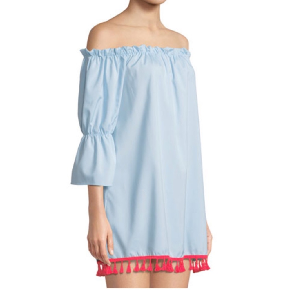 NWT Off Shoulder Blue Tassel Hem Casual Blue Dress M